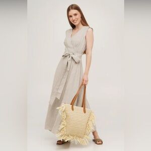 Sound Sleep linen maxi wrap dress XXL taupe preppy minimalist luxury resort